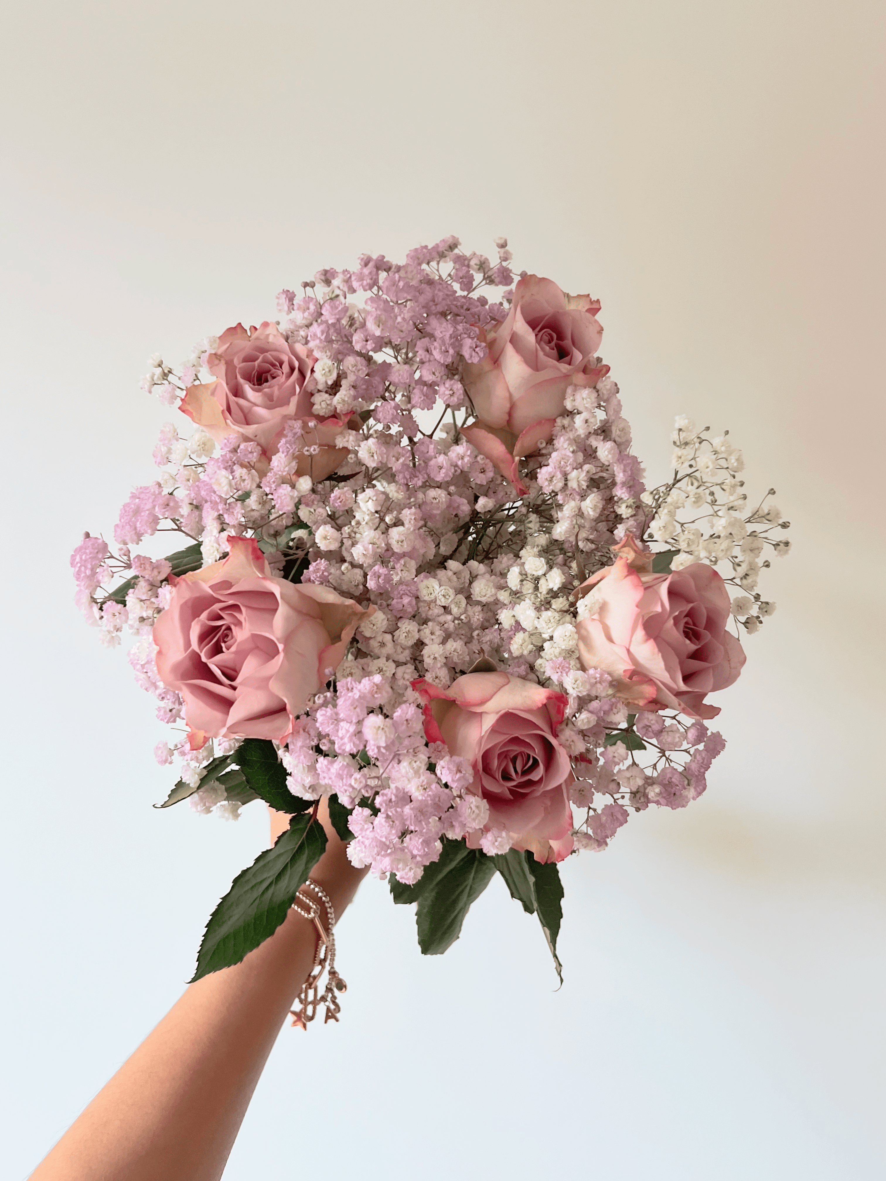 Purple Roses and Gypsophila